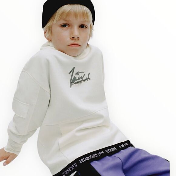 ZARA Kids | Oyster White | ATHLETIC SNAP BUTTON SWEATSHIRT - Picture 5 of 6